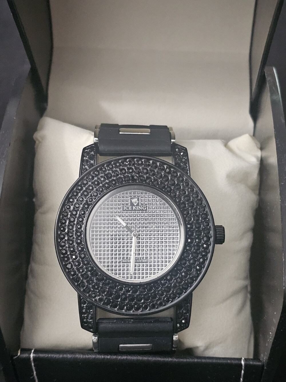 53.2mm Black CZs bezel Watch Metal Tone with black Silicone bullet band